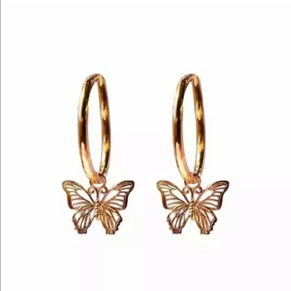 New Butterfly Drop Earrings 14k Rose Gold Plated - Picture 3 of 5
